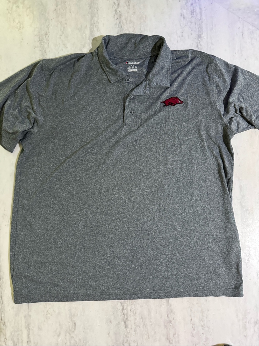 Champion Gray Polo with Red Arkansas Razorback Embroidery 2XL
